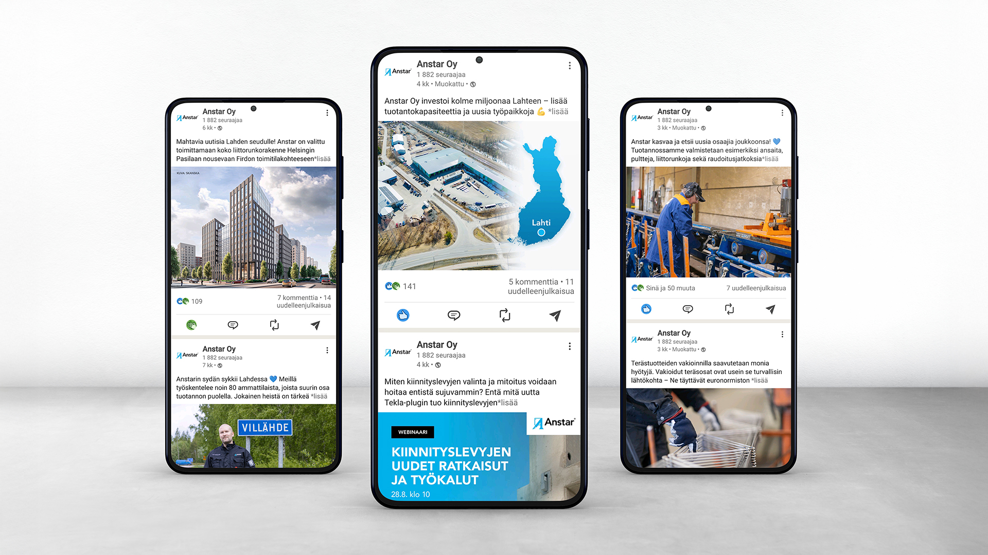 Näkemystehdas MBE:n tekemiä Linkedin postauksia Anstarin somekanavissa